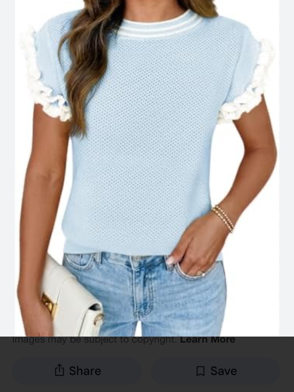 Light Blue Ruffle Sleeve Crew Neck Sweater Top
